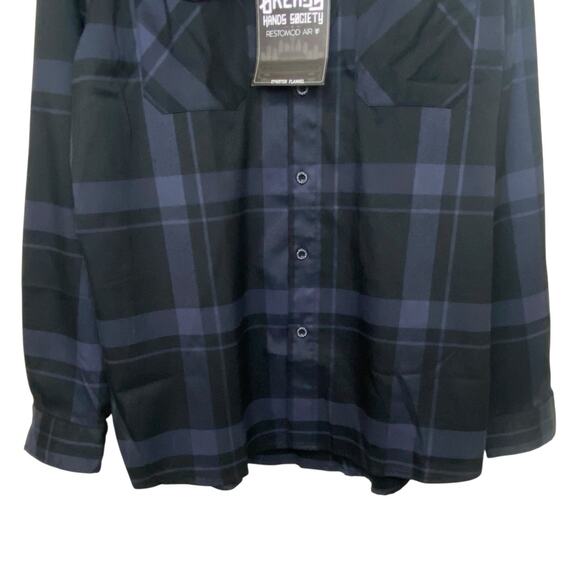 Greasy Hands Society Mens Navy Blue & Black Button Up Flannel Shirt 2XLT Tall - Picture 3 of 9